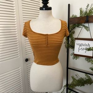 Arizona Jean Co|S|Honey Orange White Striped Ribbed Crop T-shirt